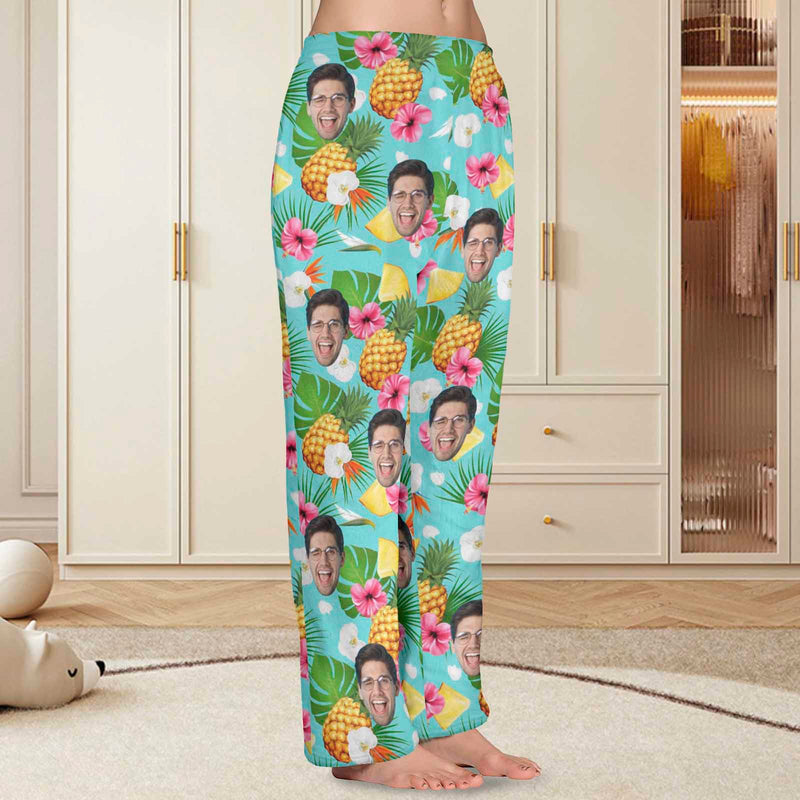 FacePajamas Pajama Shirt&Pants-Fleece For Women / S Coral Fleece Pajama Trousers-Custom Face Flowers And Pineapple Print Warm and Comfortable Sleepwear Long Pajama Pants For Men Women