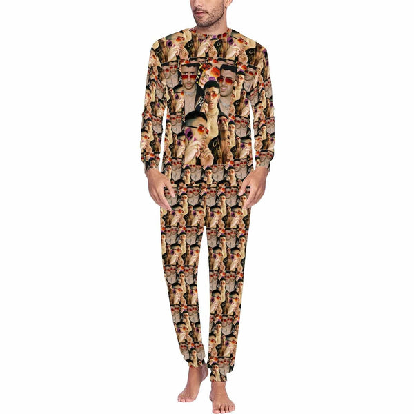 FacePajamas Pajama Men / S [TikTok Hot Selling] Custom Photo BAD BUNNY Same Style Men's Pajamas Personalized Photo Crewneck Long Pajama Set