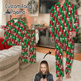 FacePajamas Pajamas S Custom Face Pajamas Personalized Christmas Red and Green Stripes Men's V-Neck Long Sleeve Pajama Set