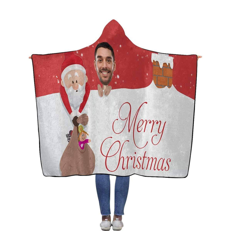 Custom Face Christmas Roof Flannel Hooded Blanket