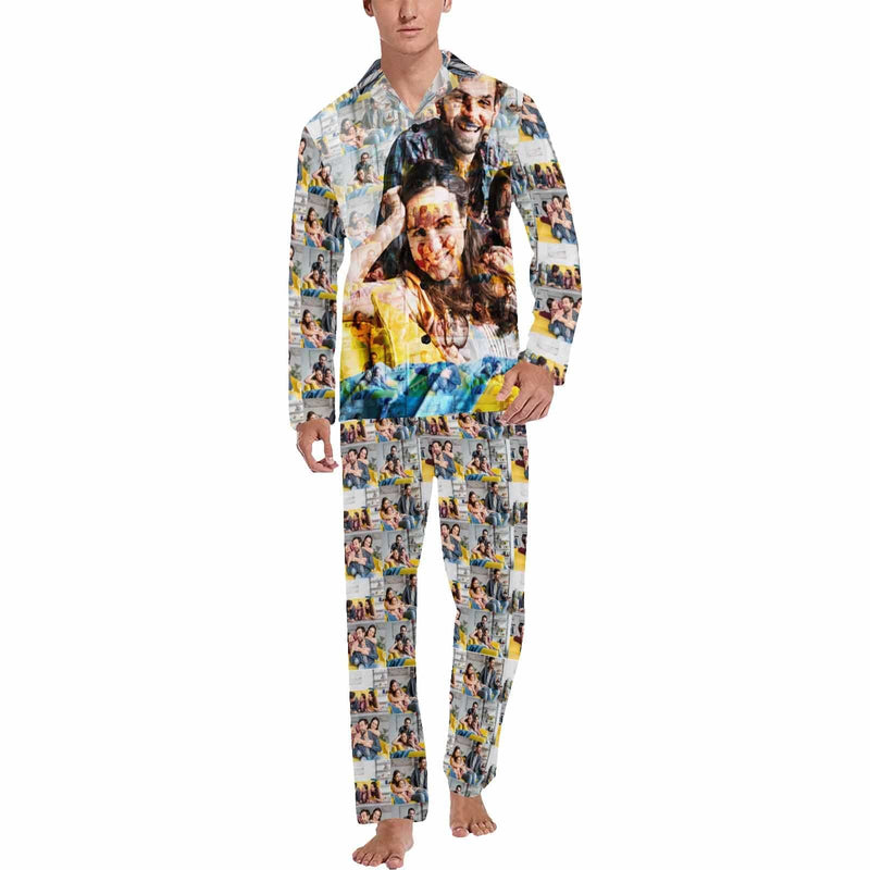 Custom Photos Couple Matching Pajamas Personalized Photo Loungewear Set Sleepwear For Men Women