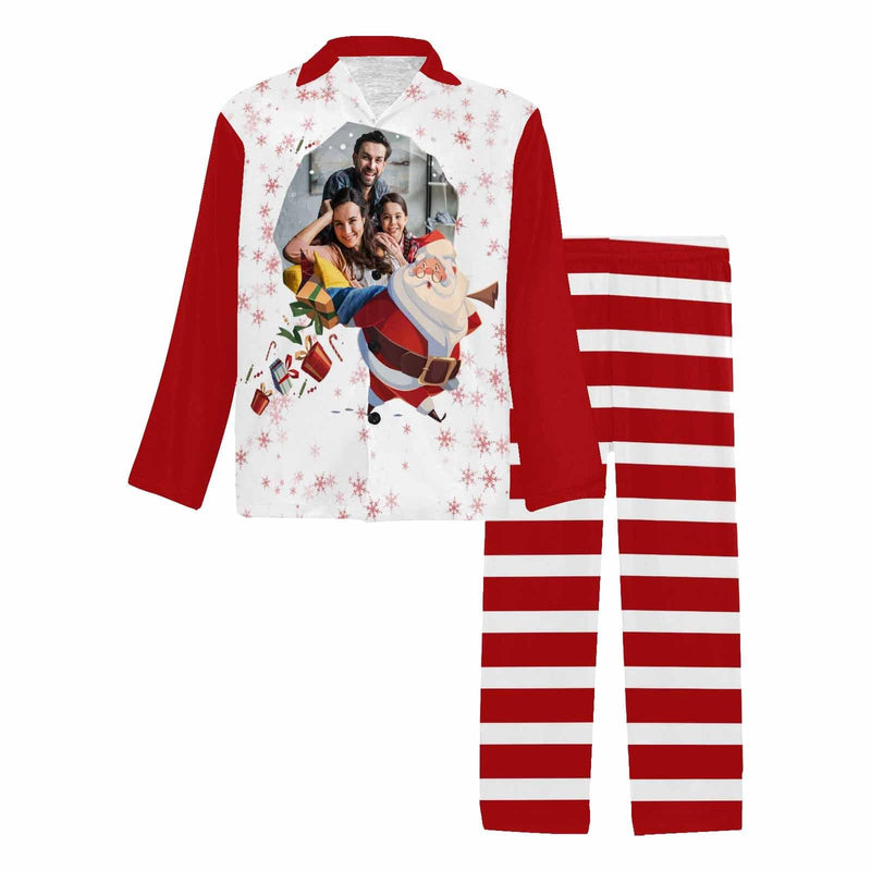 Custom Photo Santa Claus Red Couple Matching Pajamas Personalized Photo Loungewear Set Sleepwear For Christmas