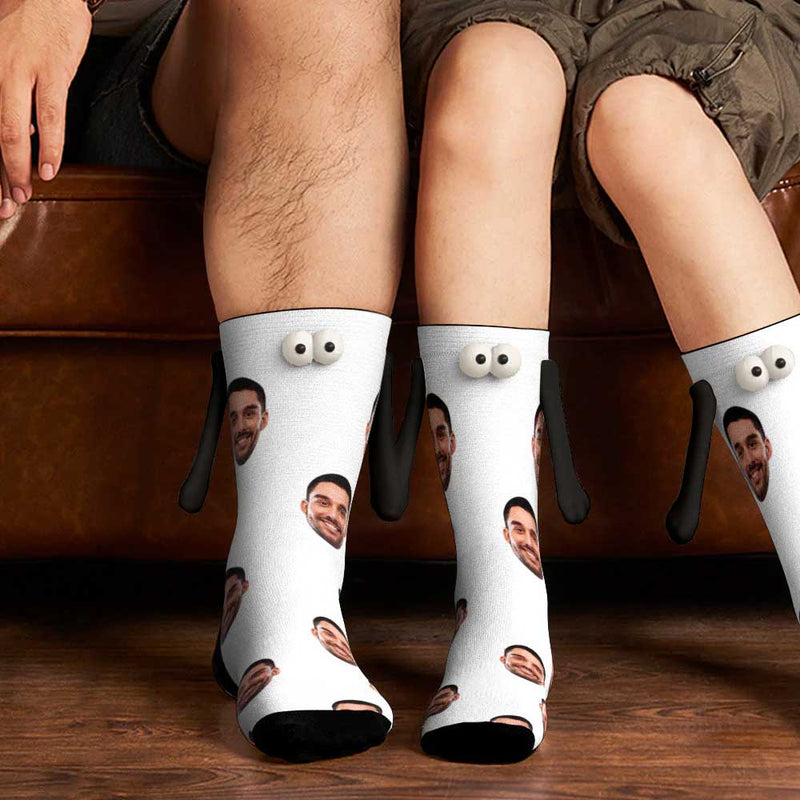 Custom Face Black&White Magnetic Holding Hands Socks Suction Funny Big Eye Socks