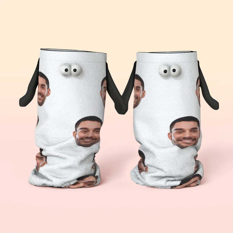 Custom Face Black&White Magnetic Holding Hands Socks Suction Funny Big Eye Socks