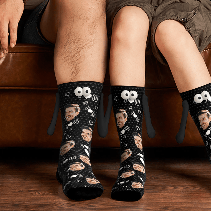 Custom Face Love you Magnetic Holding Hands Socks Suction Funny Big Eye Socks