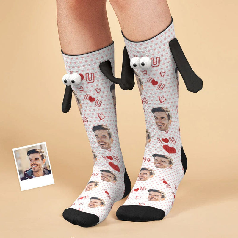 Custom Face Love you Magnetic Holding Hands Socks Suction Funny Big Eye Socks