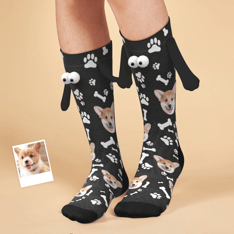 Custom Pet Face Magnetic Holding Hands Socks Suction Funny Big Eye Socks