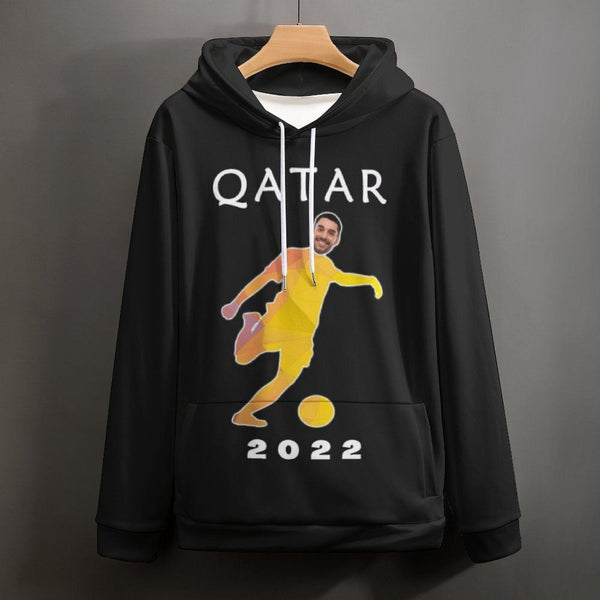 Custom Face Hoodie Football Black Hoodie with Design Over Size Hooded Pullover Personalized Face Loose Hoodie Top Outfits For World Cup 2022