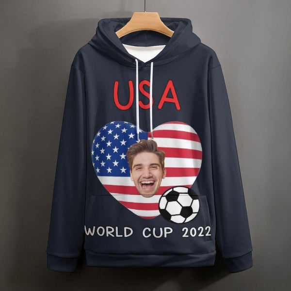 Custom Face Hoodie Football US Flag Hoodie with Design Over Size Hooded Pullover Personalized Face Loose Hoodie Top Outfits For World Cup 2022