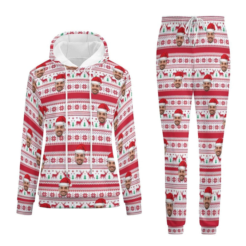 Custom Face Christmas Pattern Hoodie Sweatpant Set Personalized Unisex Loose Hoodie Top Outfits