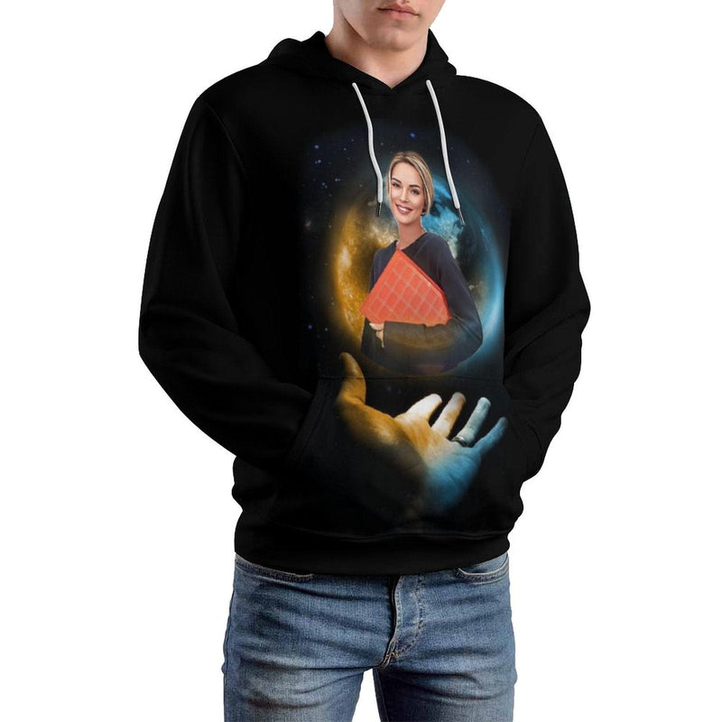 Custom Photo Hoodie Black?Hoodie?with?Design Earth Large Size Hooded Pullover Personalized Big Face Loose Hoodie Top Outfits