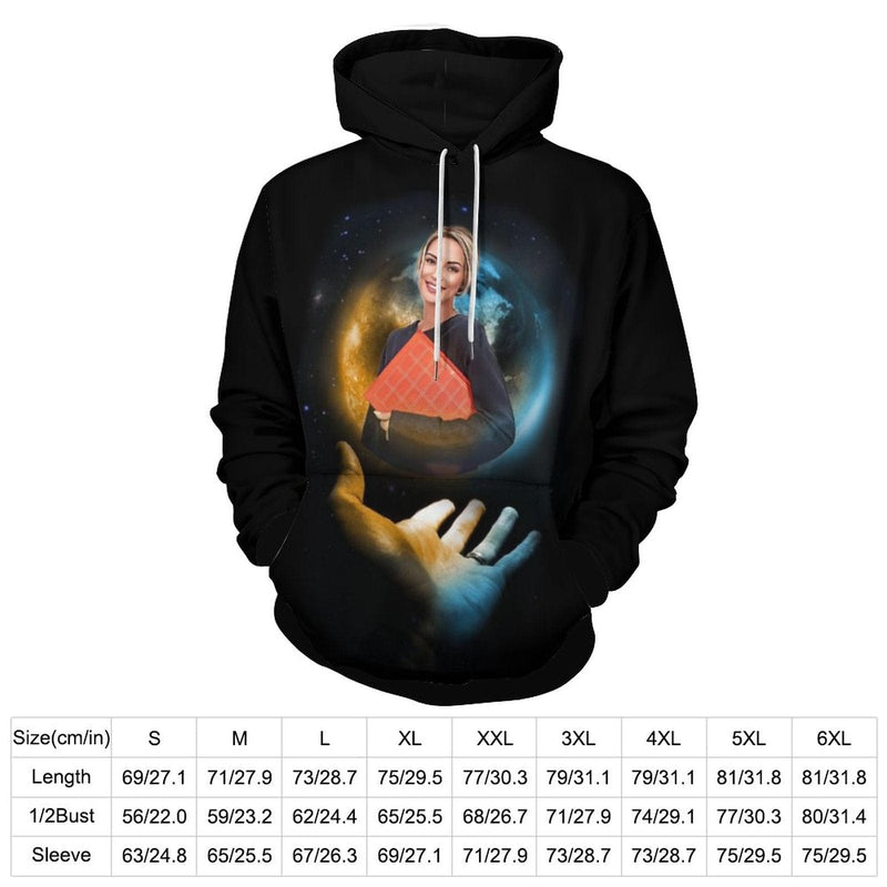 Custom Photo Hoodie Black?Hoodie?with?Design Earth Large Size Hooded Pullover Personalized Big Face Loose Hoodie Top Outfits