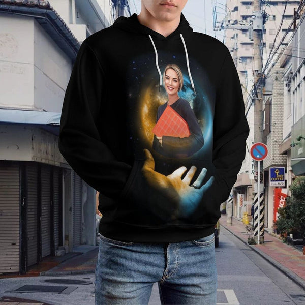 Custom Photo Hoodie Black?Hoodie?with?Design Earth Large Size Hooded Pullover Personalized Big Face Loose Hoodie Top Outfits