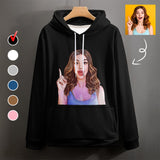 Custom Photo Plus Size Hoodie with Pictures Black?Hoodie?with?Design Personalized Face Unisex Loose Hoodie Custom Top Outfits