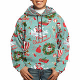 Custom Face Airplane Christmas Pattern Hoodie for 5~15Y Youth Personalized Hooded Pullover Loose Hoodie