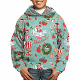 Custom Face Airplane Christmas Pattern Hoodie for 5~15Y Youth Personalized Hooded Pullover Loose Hoodie