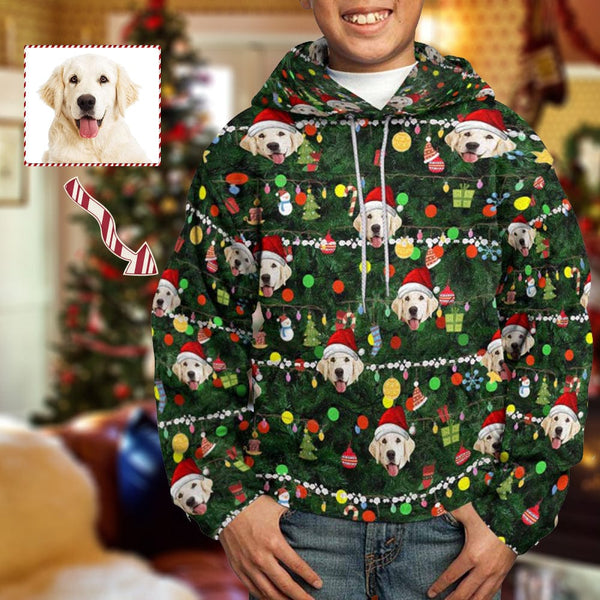 Custom Pet Face Christmas Decoration Youth All Over Print Hoodie