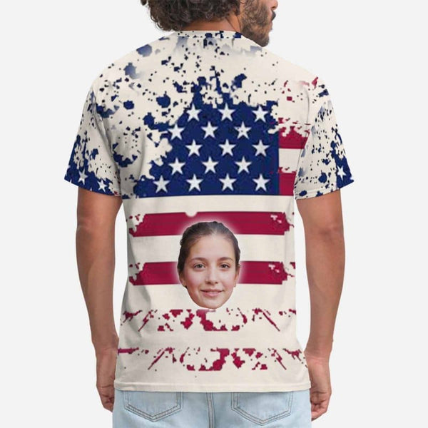 Custom Face Shirts with American Flag Men's All Over Print T-shirt Put Your Face on Tee for Him