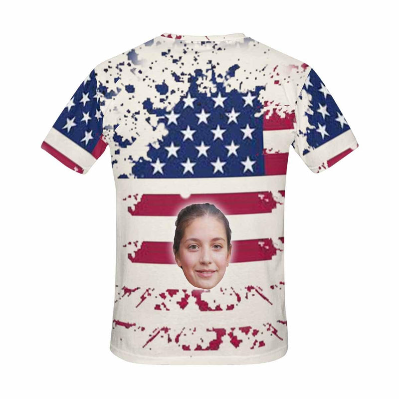 Custom Face Shirts with American Flag Men's All Over Print T-shirt Put Your Face on Tee for Him