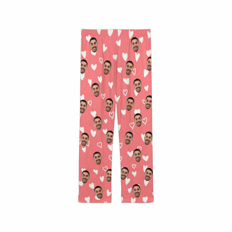 Custom Boyfriend Face Pajamas Heart Pink Background Personalized Women's Slumber Party Long Pajama Set Shirt&Pants