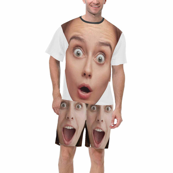 PRICE DROP-Custom Face Funny Emoji Pajamas Personalized Men's Crew Neck Short Sleeve Pajama Set