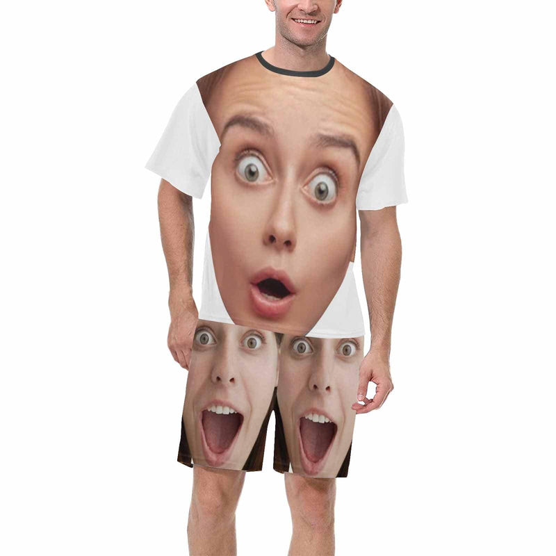 PRICE DROP-Custom Face Funny Emoji Pajamas Personalized Men's Crew Neck Short Sleeve Pajama Set