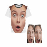 PRICE DROP-Custom Face Funny Emoji Pajamas Personalized Men's Crew Neck Short Sleeve Pajama Set