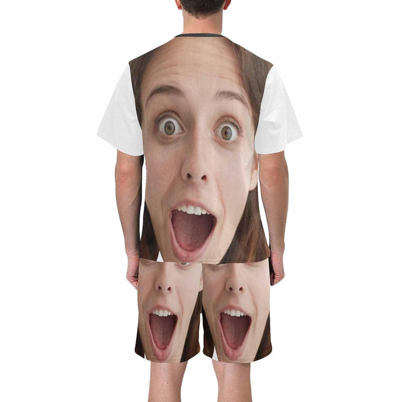 PRICE DROP-Custom Face Funny Emoji Pajamas Personalized Men's Crew Neck Short Sleeve Pajama Set