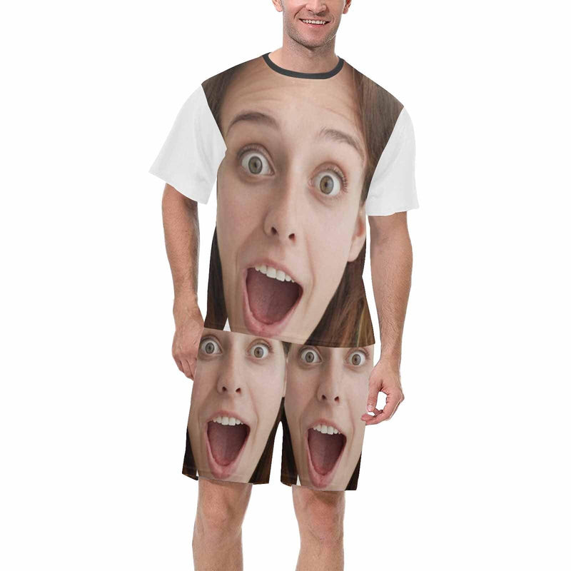 PRICE DROP-Custom Face Funny Emoji Pajamas Personalized Men's Crew Neck Short Sleeve Pajama Set