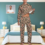 [High Quality]Custom Face Leopard Men's Pajamas Personalized Photo Sleepwear Sets Funny Nightwear for Him