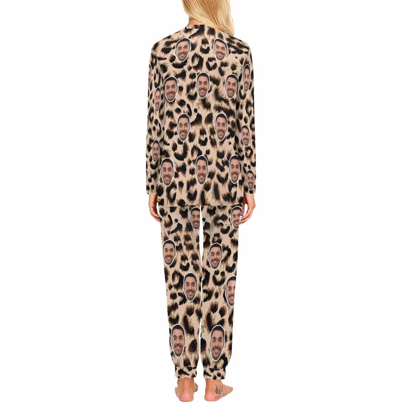 [High Quality]Custom Face Leopard Men's Pajamas Personalized Photo Sleepwear Sets Funny Nightwear for Him