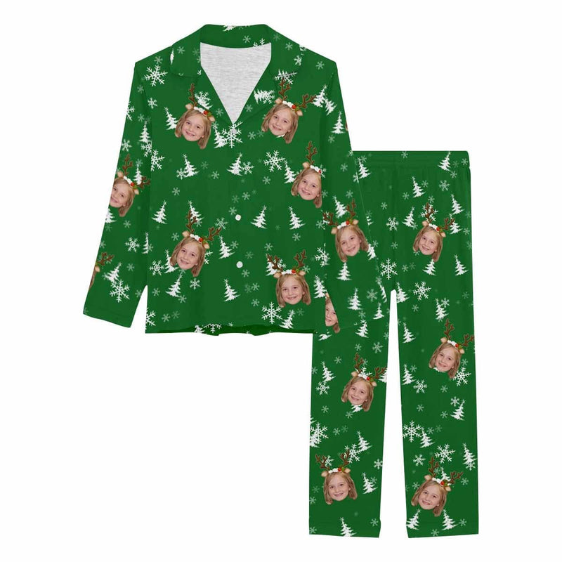 Custom Face Merry Christmas Gift Tree Hat Snow Nightwear Fashion Design Women's Long Pajama Set