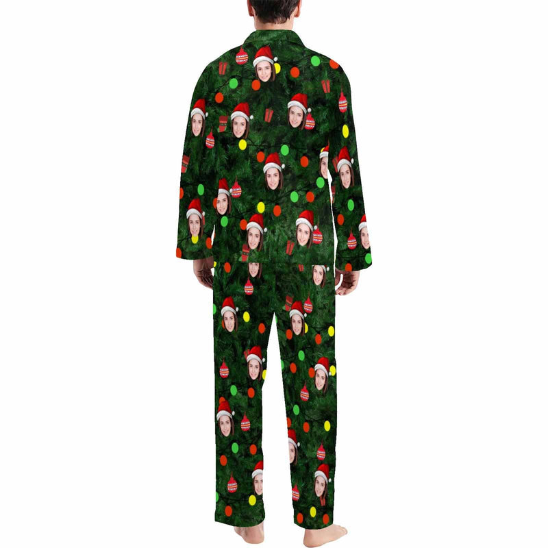 [Discount - limited time]SO HOT!!! Custom Face Pajama Green Background Christmas Sleepwear Personalized Men Women's Long Pajama Set