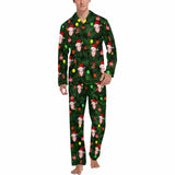 [Discount - limited time]SO HOT!!! Custom Face Pajama Green Background Christmas Sleepwear Personalized Men Women's Long Pajama Set