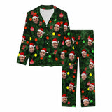 [Discount - limited time]SO HOT!!! Custom Face Pajama Green Background Christmas Sleepwear Personalized Men Women's Long Pajama Set