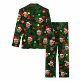 [Discount - limited time]SO HOT!!! Custom Face Pajama Green Background Christmas Sleepwear Personalized Men Women's Long Pajama Set