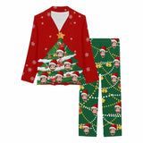 Custom Face Pajamas Christmas Tree Sleepwear Personalized Women's Slumber Party Long Pajama Set