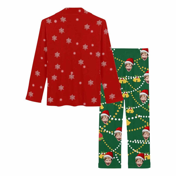 Custom Face Pajamas Christmas Tree Sleepwear Personalized Women's Slumber Party Long Pajama Set