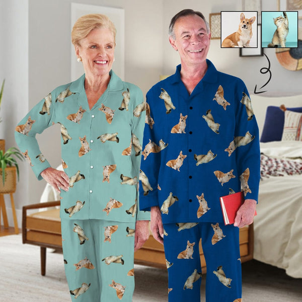 Custom Face Pet Dog Grandma Grandpa Pajamas Photo Long Pajama Set