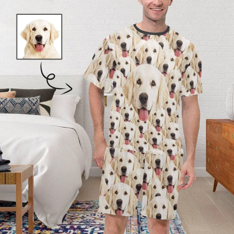 Custom Face Pet Dog Seamless Sleepwear Personalized Family Matching Short Sleeve Pajamas Set