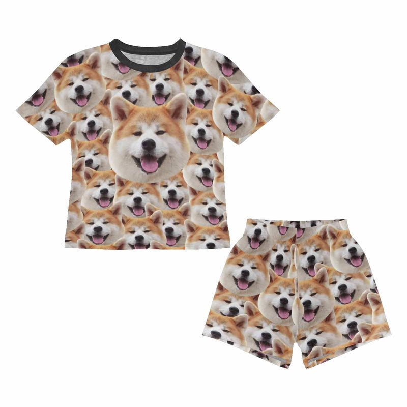 Custom Face Pet Dog Seamless Sleepwear Personalized Family Matching Short Sleeve Pajamas Set