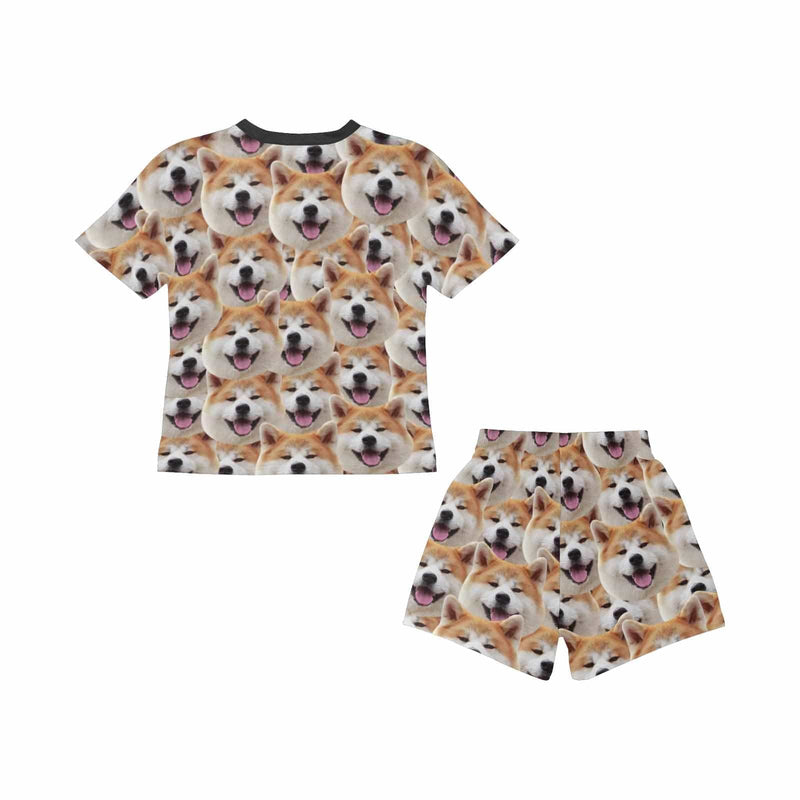 Custom Face Pet Dog Seamless Sleepwear Personalized Family Matching Short Sleeve Pajamas Set