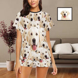 Custom Face Pet Dog Seamless Sleepwear Personalized Family Matching Short Sleeve Pajamas Set