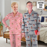 Custom Face Print Grandma Grandpa Pajamas Photo Long Pajama Set