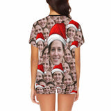 Custom Face Seamless Christmas Hat Sleepwear Personalized Family Matching Short Sleeve Pajamas Set