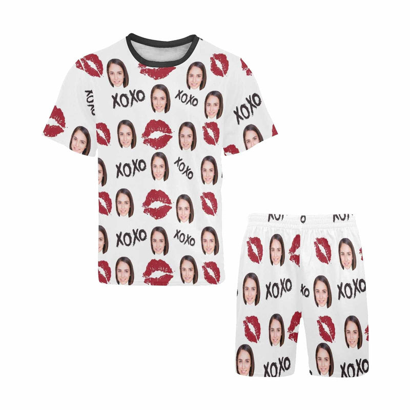 PRICE DROP-Custom Girlfriend Face Pajamas Personalized Red Lips Men's Crew Neck Short Sleeve Pajama Set with Photo Great Gift for Boyfriend or Husband