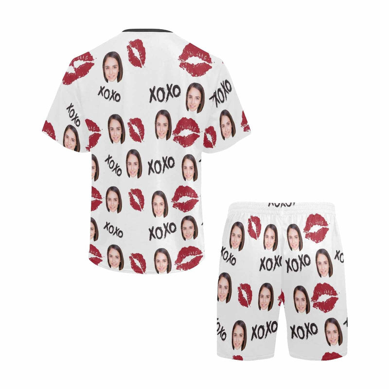 PRICE DROP-Custom Girlfriend Face Pajamas Personalized Red Lips Men's Crew Neck Short Sleeve Pajama Set with Photo Great Gift for Boyfriend or Husband