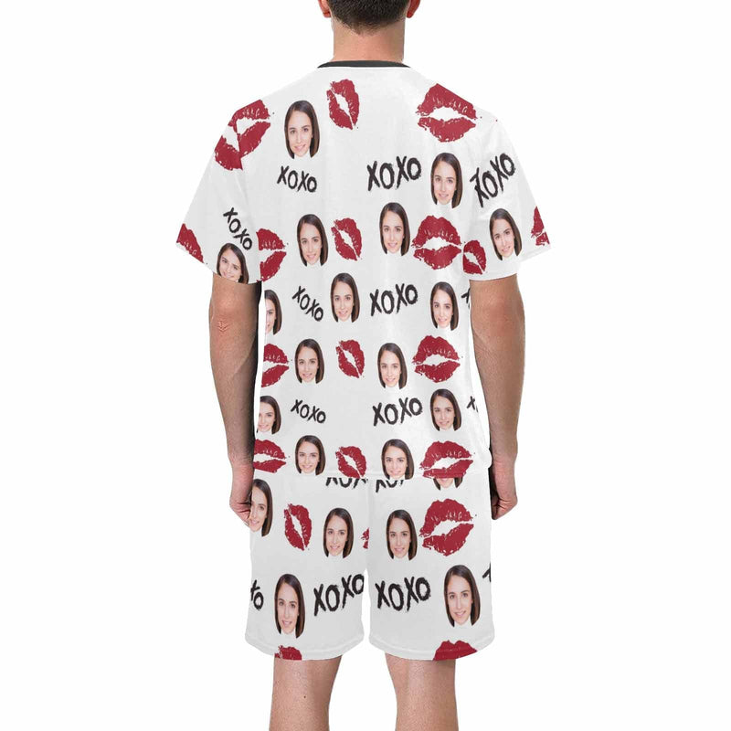 PRICE DROP-Custom Girlfriend Face Pajamas Personalized Red Lips Men's Crew Neck Short Sleeve Pajama Set with Photo Great Gift for Boyfriend or Husband