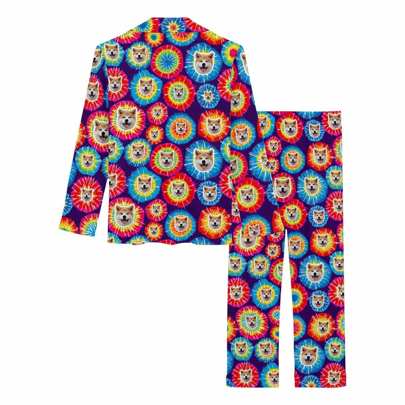 Custom My Pet Dog Face Pajamas Beautiful Rainbow Sleepwear Personalized Women's Long Pajama Set