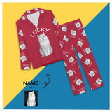 Custom Cat Photo&Name Solid Color Personalized Women's Long Pajama Set